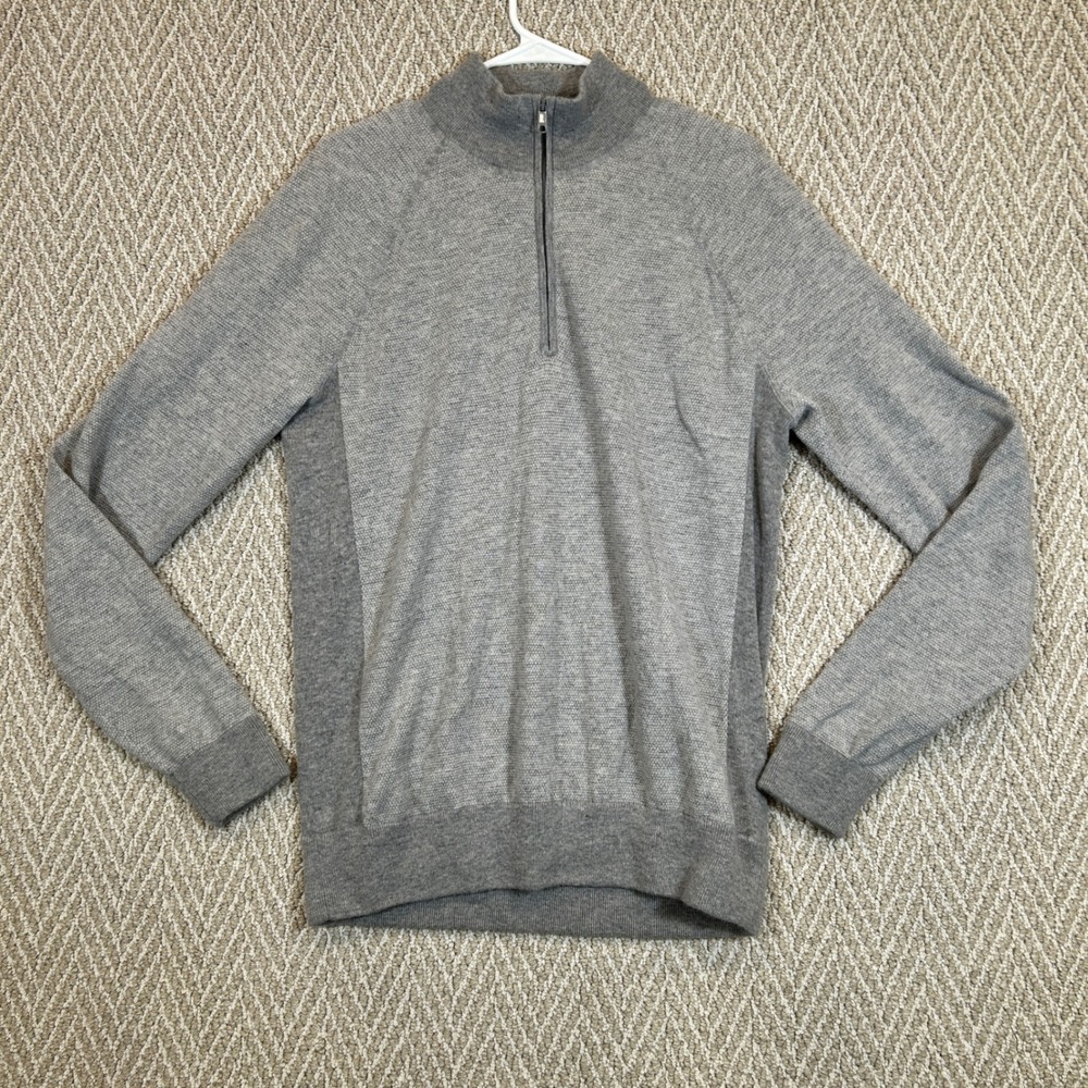Vince Sweater Mens Large Gray Wool Cashmere Blend Quarter Zip Mock Neck